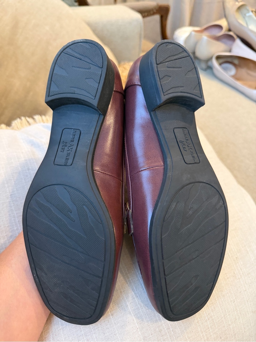 Anne Klein Burgundy Croc-Embossed Leather Loafers - Picture 4 of 6